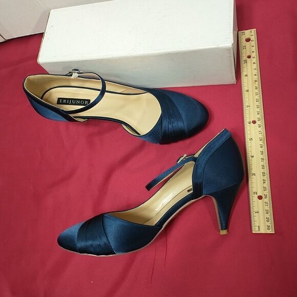 ERIJUNOR Women SZ 9 Blue Low Heel Closed-Toe Ankle Strap Bridal Wedding . - Picture 11 of 12
